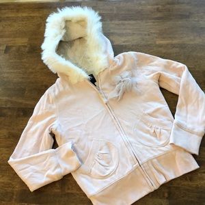 Gap Rose Faux Fur Trim Lined Hoodie Jacket M 8